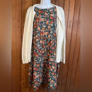 Cute Set - Emery Rose Flower Print Sleeveless Dress & Vintage Cream Cardigan
